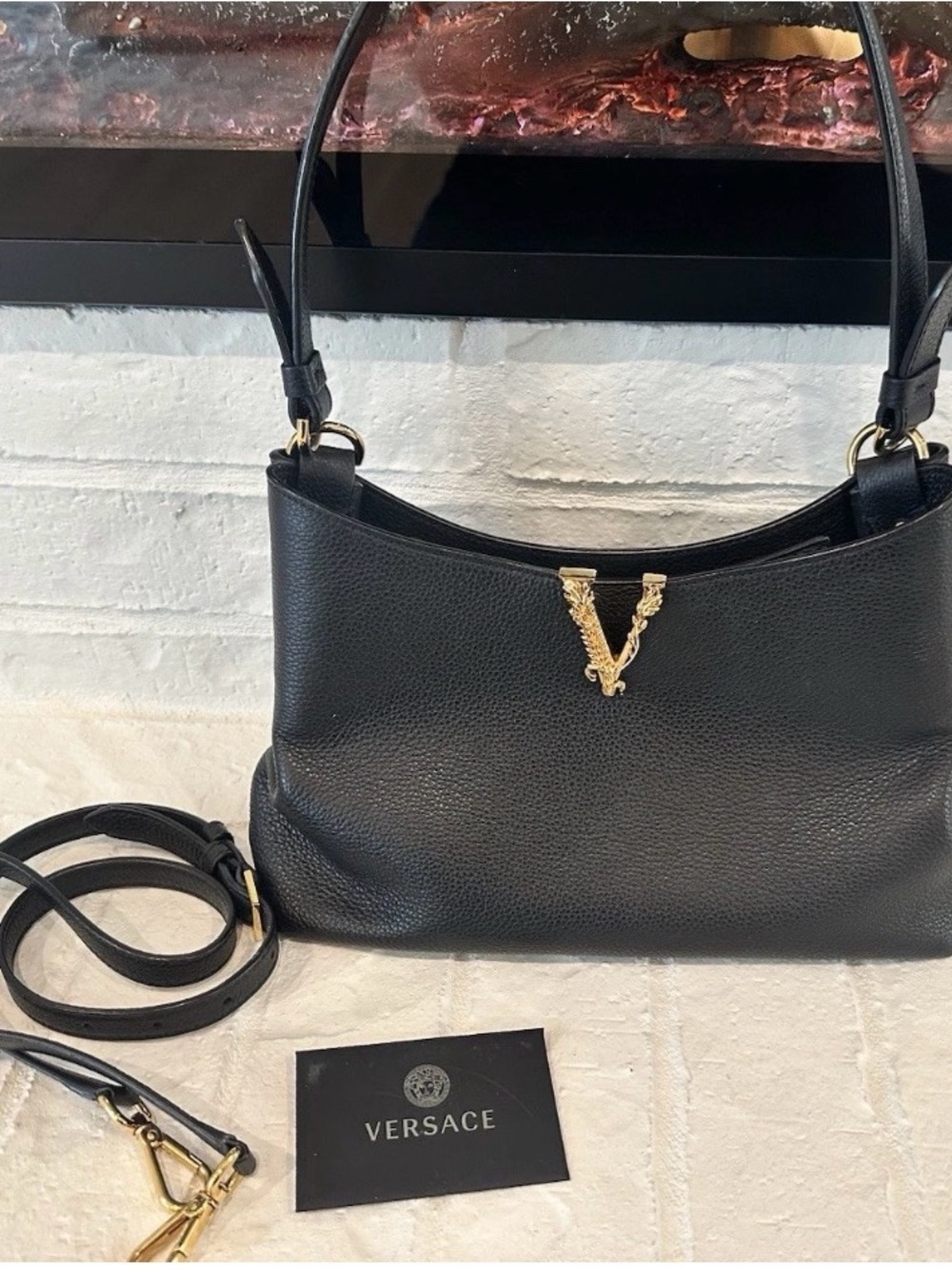Versace Virtus Leather Tote Black Womens